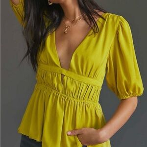 Anthropologie Dolan left coast  Deep V Peplum Blouse in green